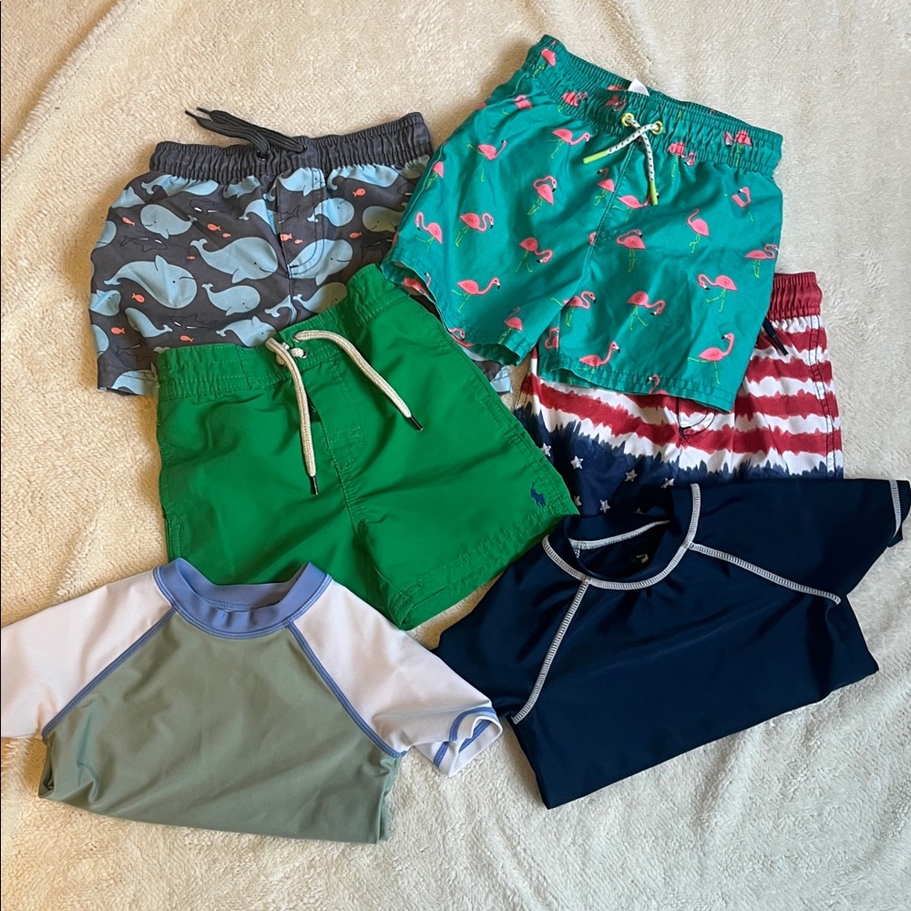 Polo by Ralph Lauren Kids Swim Shorts and Rash Guards - Green, Navy, Gray